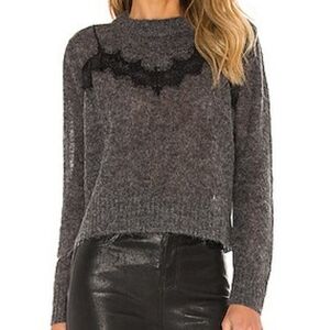 Gray Women's Sweater with Black Lace Detail